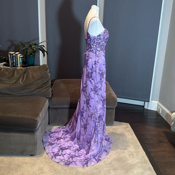 Women’s Purple Mermaid Fit Prom Party Dress Sparkly Sequins Lace Up Back Size 8 - Picture 4 of 12